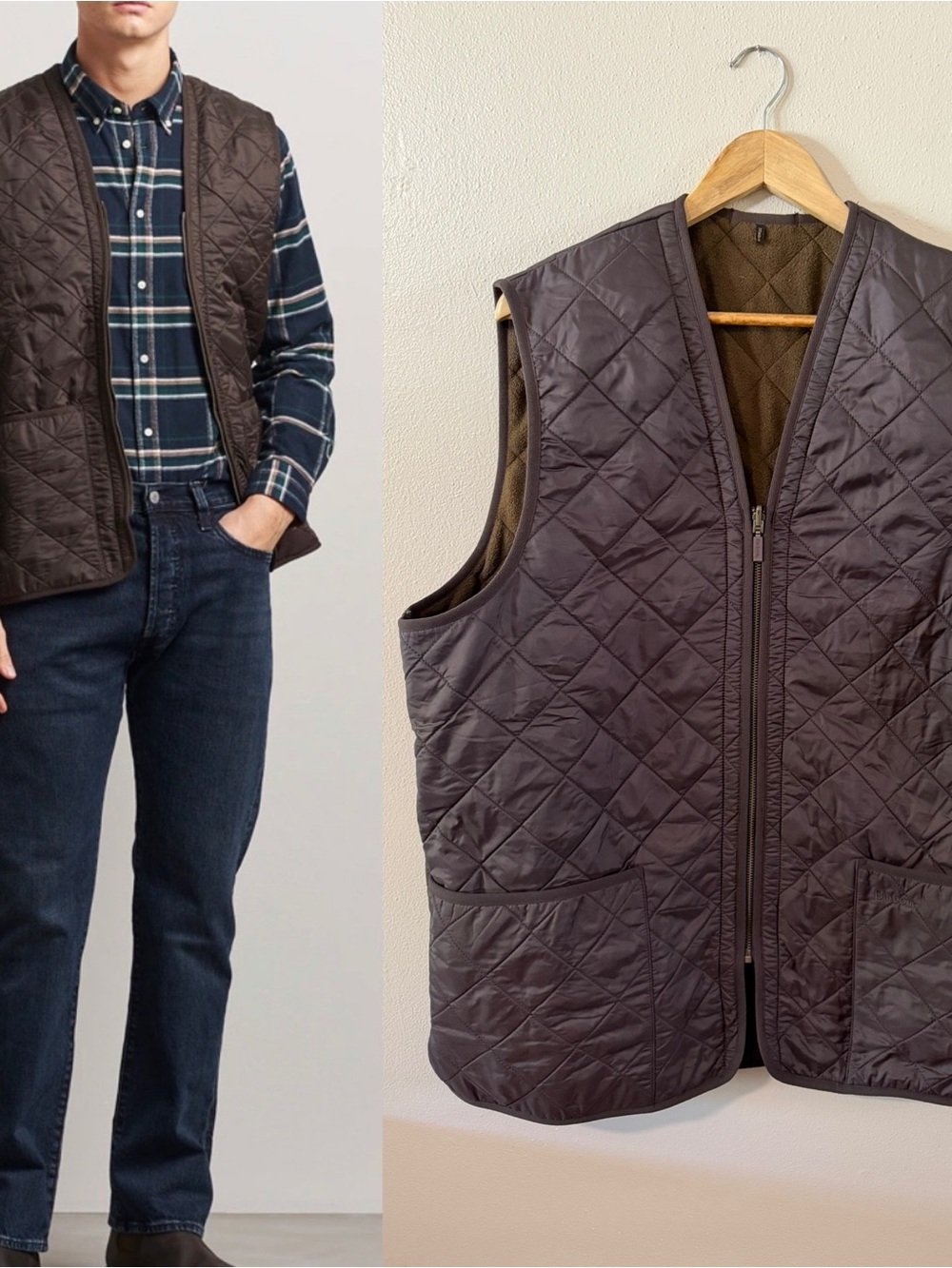 Barbour | Men’s Polarquilt Waistcoat Zip In Liner Vest, Brown, size XL